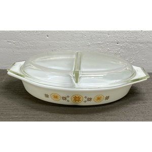 Vintage Pyrex Town and Country Divided Casserole Dish and Lid Serving Dish